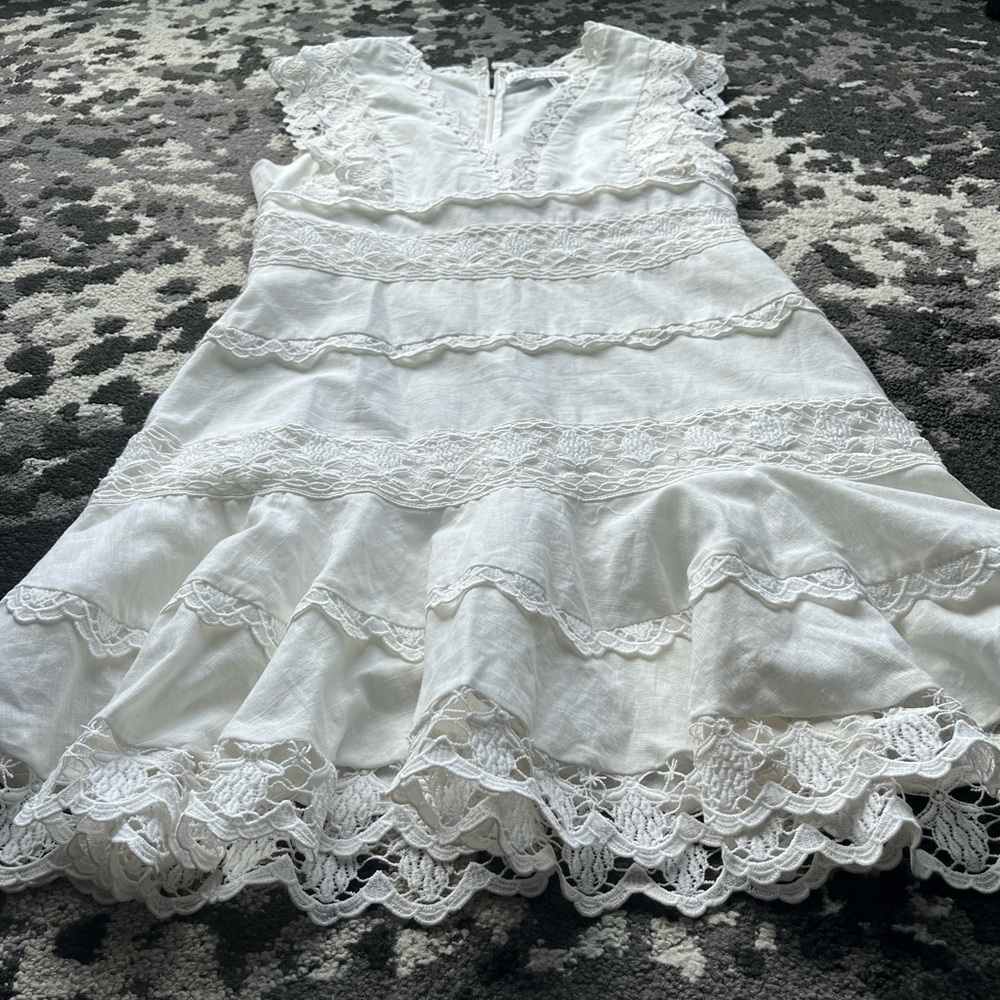 Tiered Lace Flounce Fairy Mini Dress Feminine Boho Engagement Coquette Cottage - Picture 6 of 10